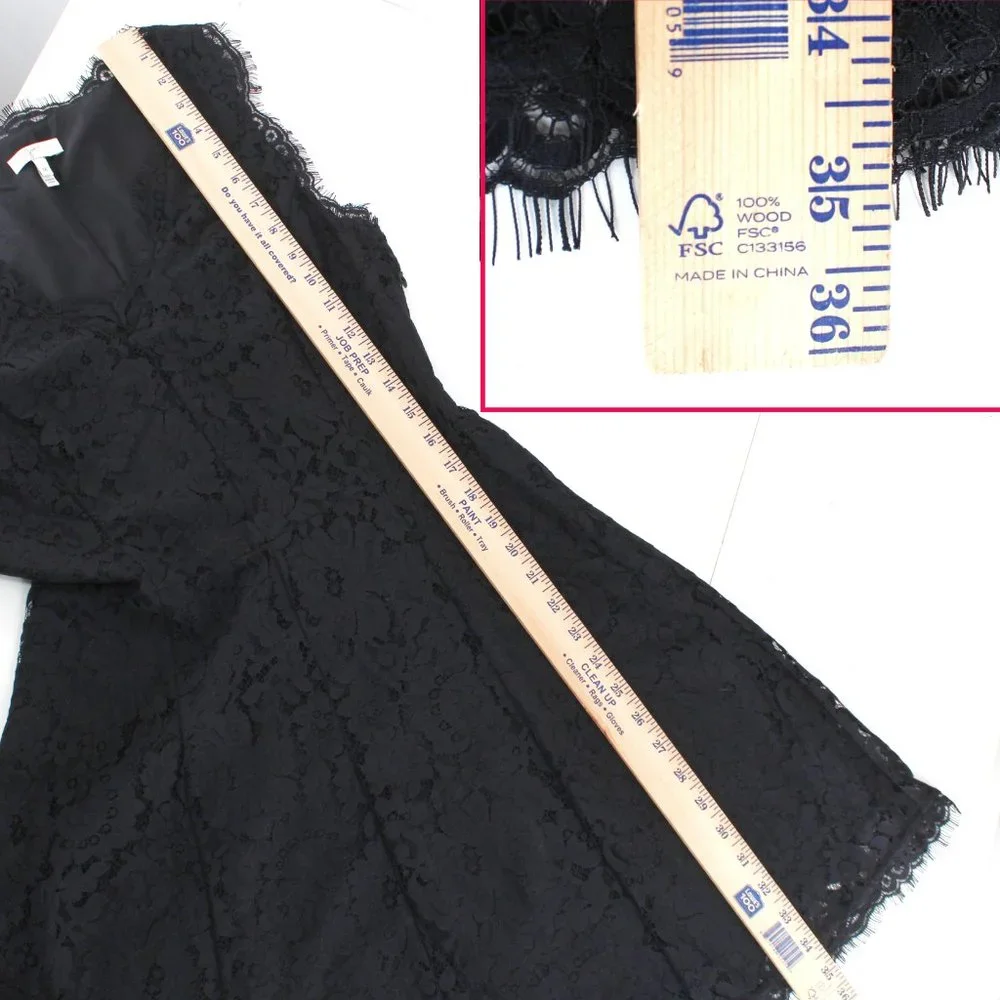 Joie Nikolina Dress Black Lace Sleeveless V Neck Scalloped Eyelash Trim SZ M - Picture 12 of 15